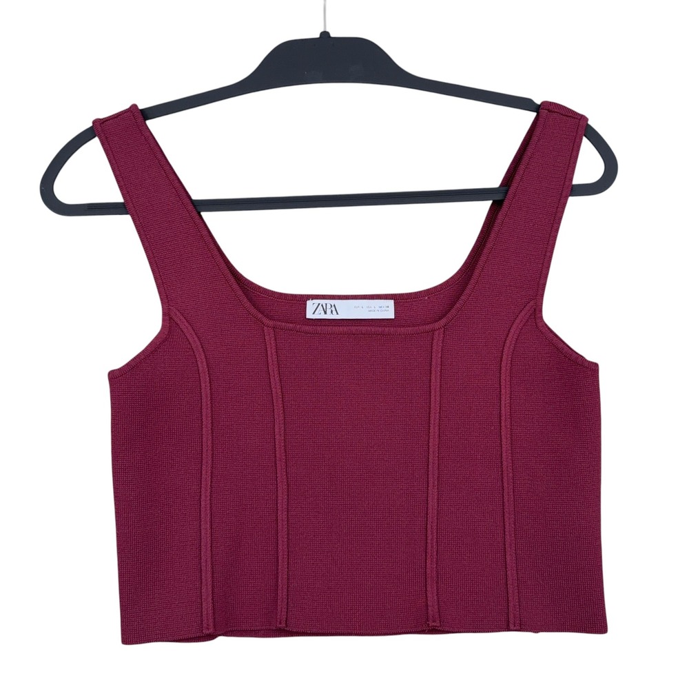ZARA Knit Cropped Tank Top Womens Large‎ Nylon Viscose Burgundy